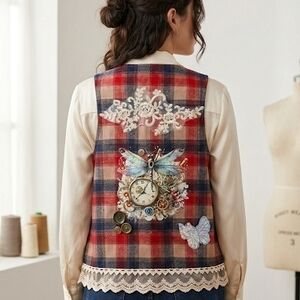 Embroidered Plaid Women's Vest